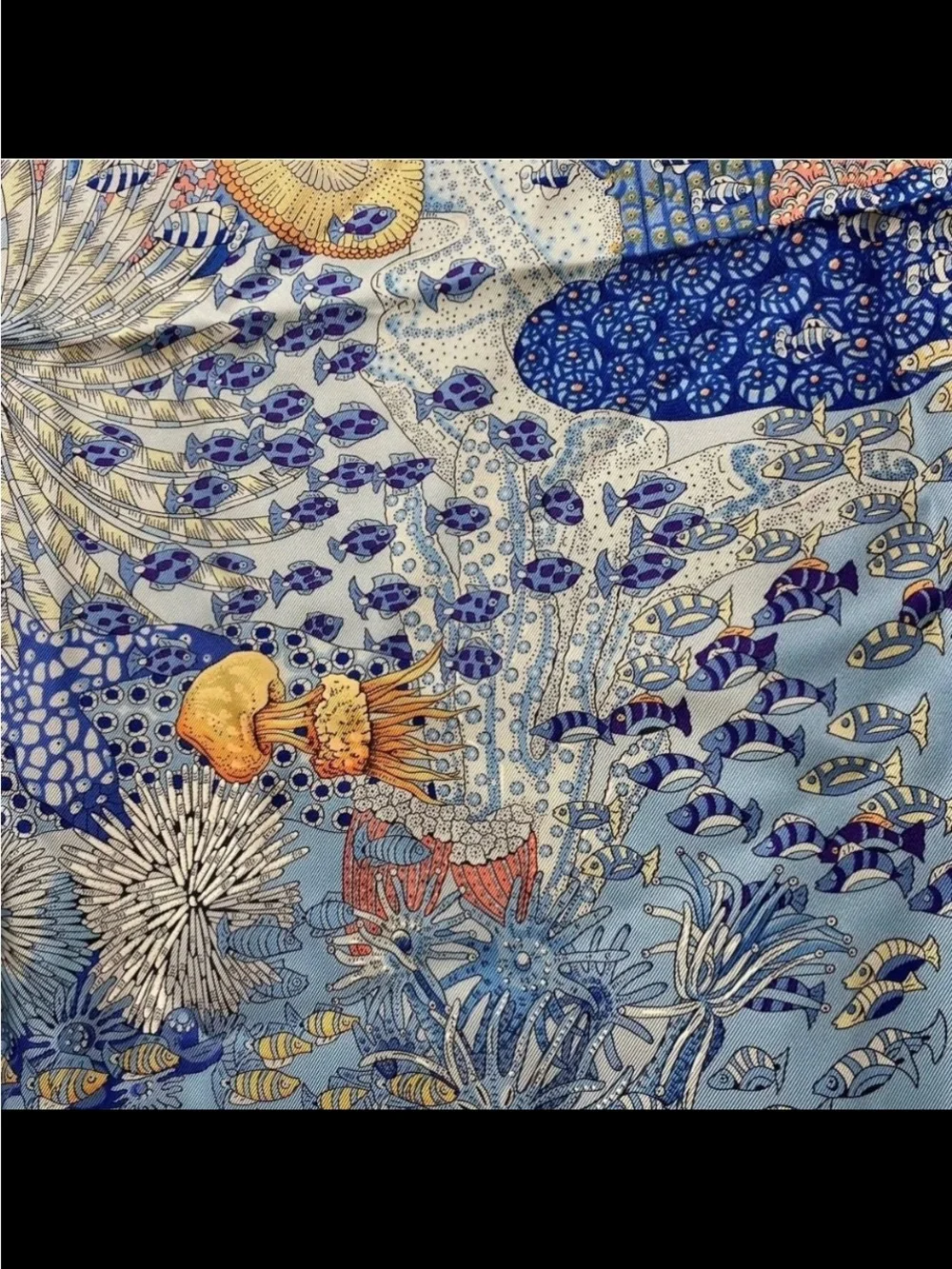 Hermes Rencontre Oceane-  Blue version Multicolor Sea Life Silk Scarf - Picture 6 of 14
